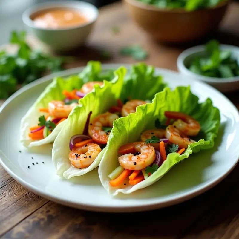 Rollitos de Lechuga y Langostinos con Salsa de Cacahuete y Lima: Entrante Tailandés Crudivegano