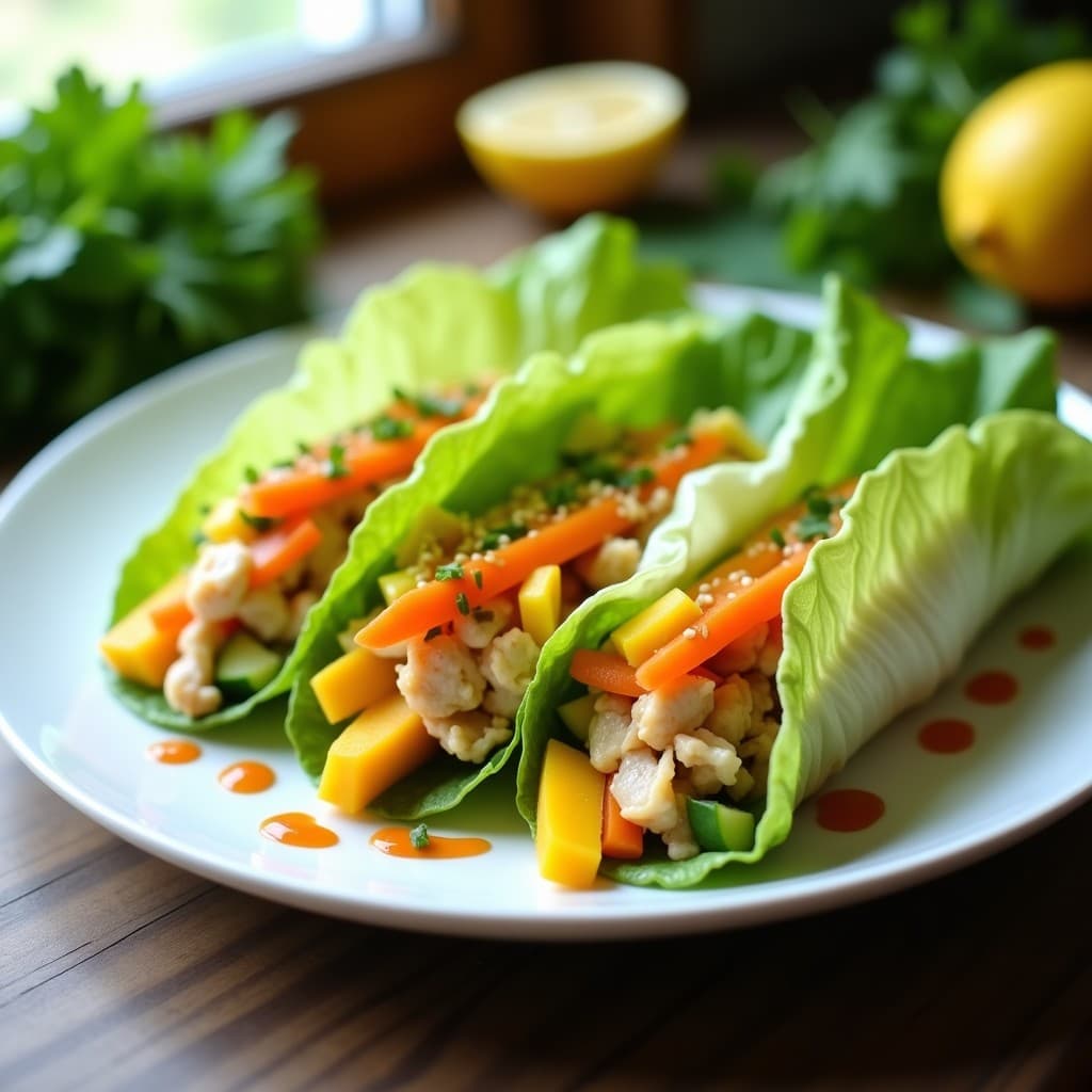 Rollitos de Lechuga con Relleno de Mango, Aguacate y Cangrejo Imitación: Receta Vegana Fusion