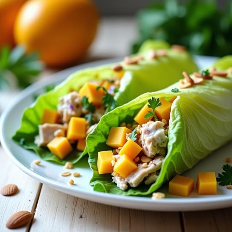 Rollitos de Lechuga Rellenos de Ensalada de Mango y Pollo: Receta Sin Cocción Alta en Proteína