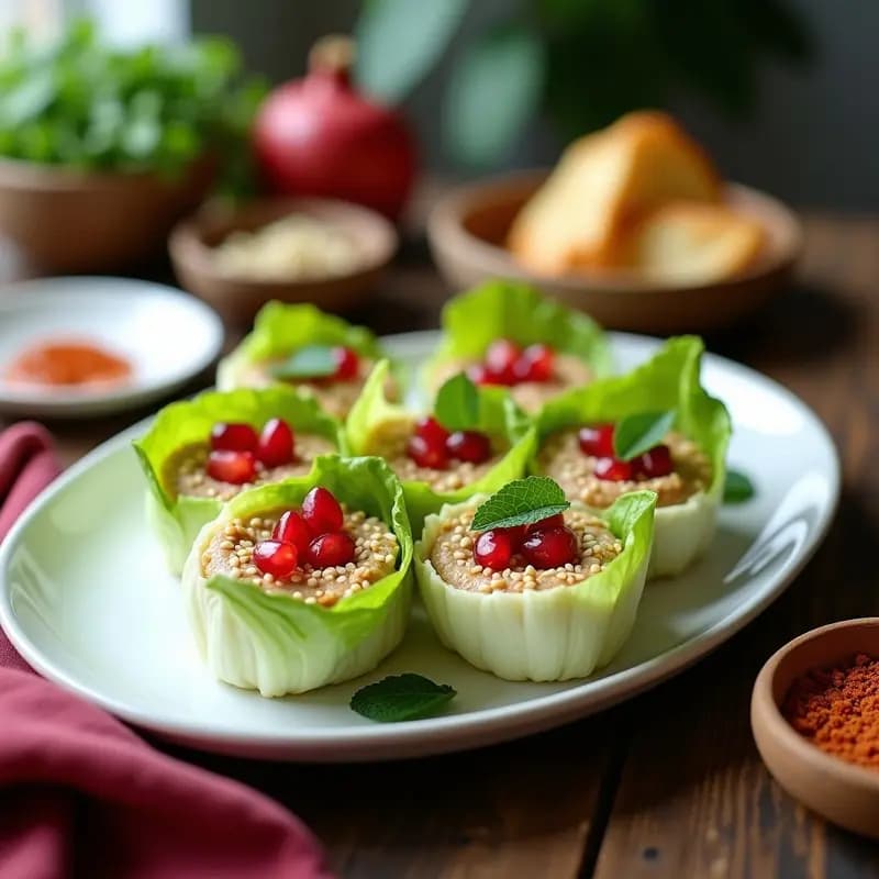 Rollitos de Lechuga Romana con Paté de Berenjena Ahumada y Granados: Entrante Libanés Sin Gluten