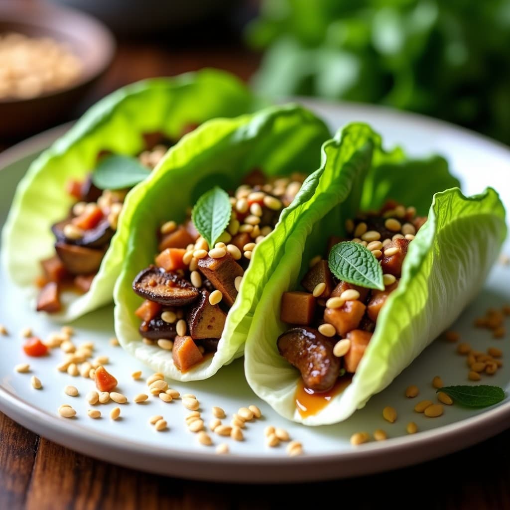 Rollitos de lechuga con picadillo de hongos shiitake: Receta coreana vegana y baja en calorías