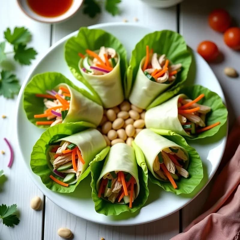 Rollitos de Lechuga con Farsidumbre de Pollo y Cacahuete: Receta Vietnamita Light en 20 Minutos