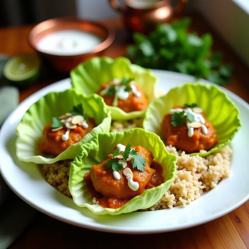 Rollitos de Lechuga con Pollo al Curry y Arroz Basmati: Receta India en 20 Minutos