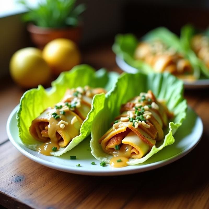 Rollitos de Lechuga con Pollo al Curry y Manzana: Ensalada Alta en Proteína y Crujiente