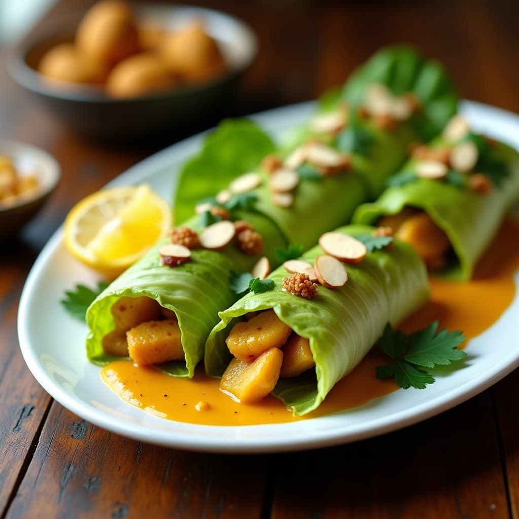 Rollitos de Lechuza con Relleno de Pollo al Curry y Pasas: Receta India en Olla Lenta