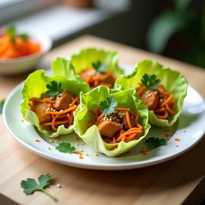 Rollitos de Lechuga con Pollo al Curry y Zanahoria Rayada: Entrante Tailandés Ligero y Sin Carbohidratos