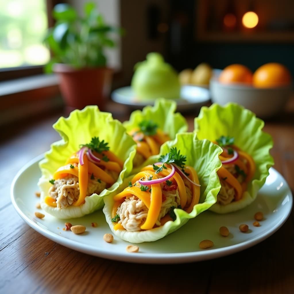 Rollitos de Lechuga con Pollo Desmenuzado y Mango: Entrante Peruano en 15 Minutos