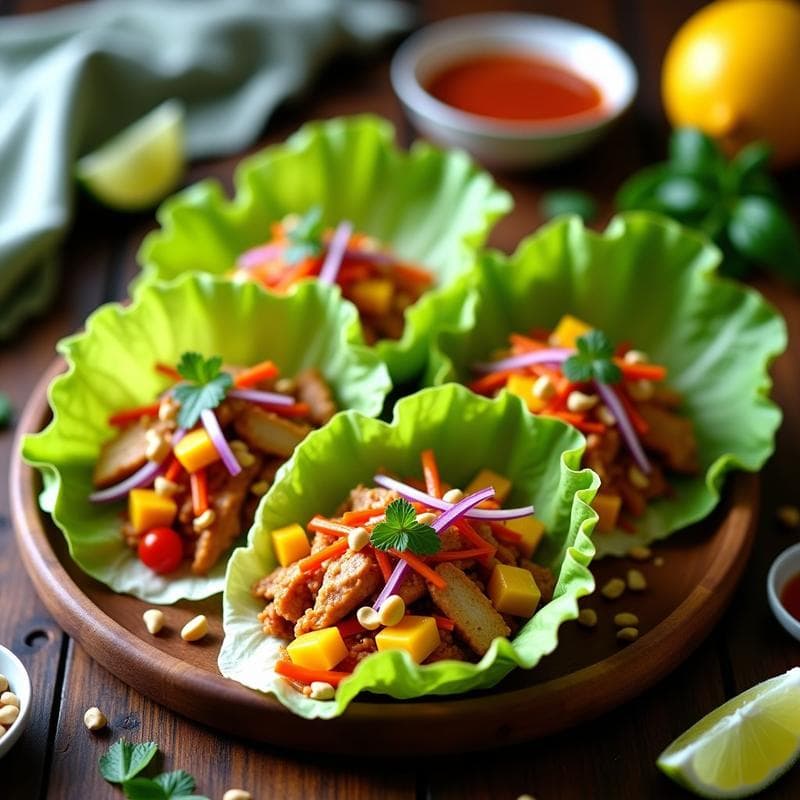Rollitos de Lechuga con Pollo y Mango: Receta Thai Fresca y Sin Gluten en 15 Minutos