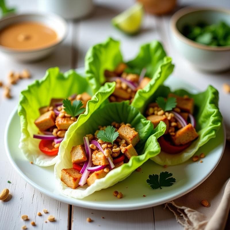 Rollitos de Lechuga con Pollo al Satay y Maní Tostado: Receta Tailandesa Sin Gluten en 15 Minutos