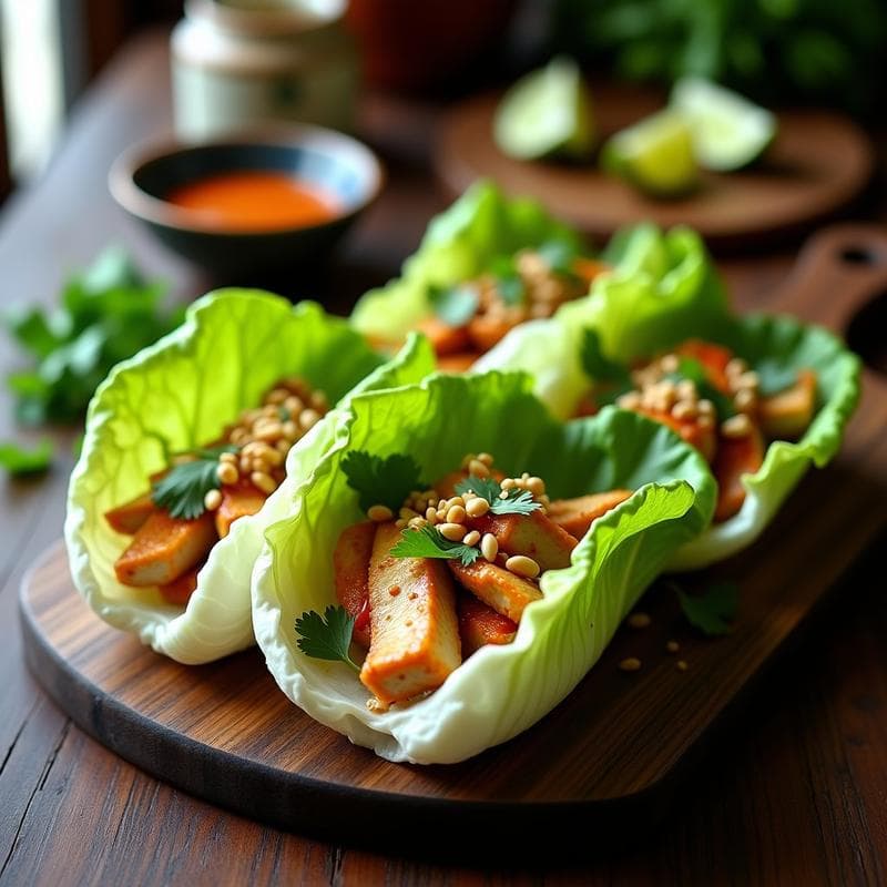 Rollitos de Lechuga con Pollo al Satay y Cacahuetes: Receta Tailandesa Baja en Calorías