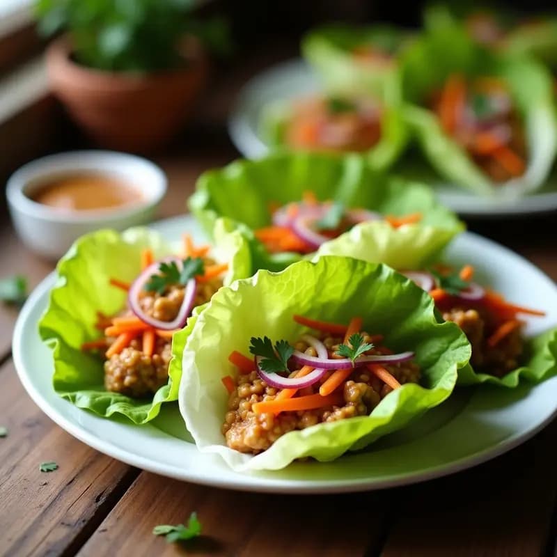 Rollitos de Lechuga con Relleno de Pollo al Saté y Cacahuetes: Receta Indonesa Light