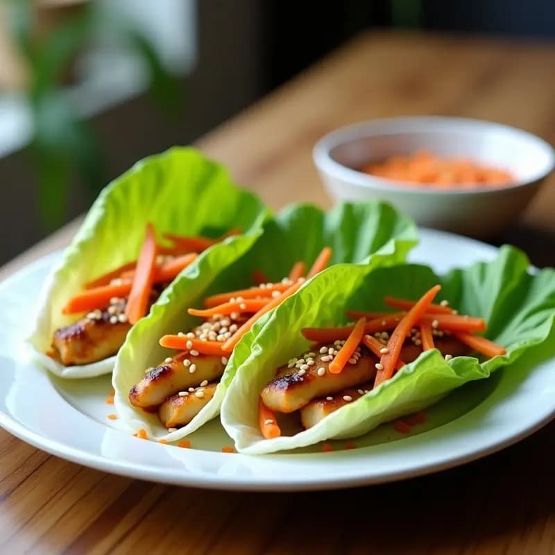 Rollitos de Lechuga con Pollo al Sésamo y Zanahoria: Receta China Ligera y Rápida