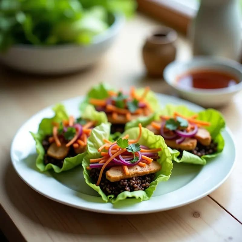 Rollitos de Lechuga con Pollo Teriyaki y Arroz Salvaje: Receta Asia-Fusión Sin Gluten