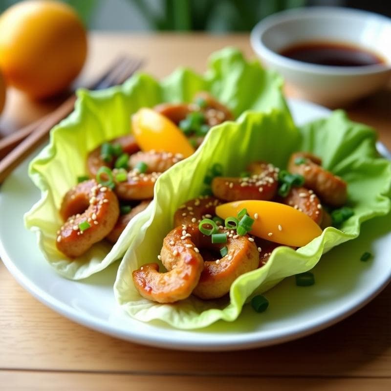 Rollitos de Lechuga con Pollo Teriyaki y Mango: Receta en Airfryer Baja en Carbohidratos