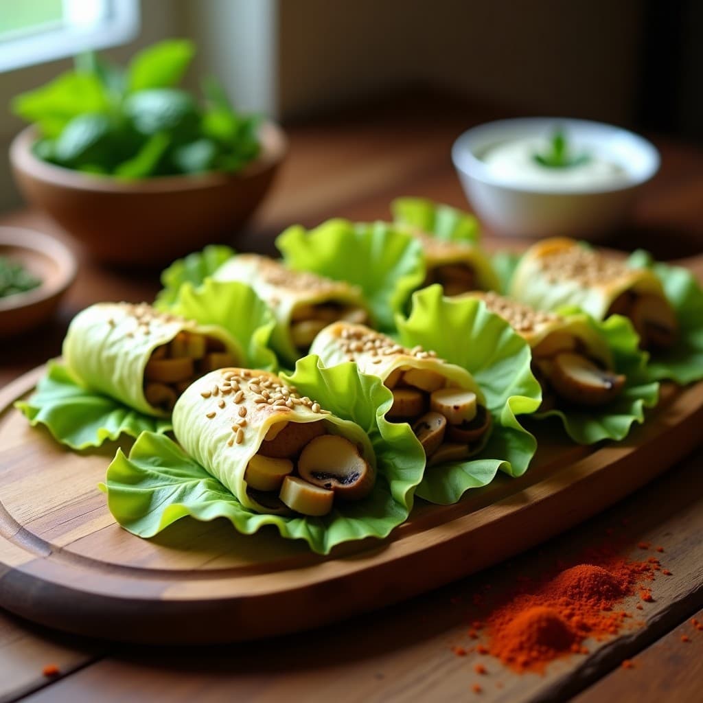 Rollitos de Lechuza Rellenos de champiñones Portobello y Queso de Cashew: Receta Vegana al Horno