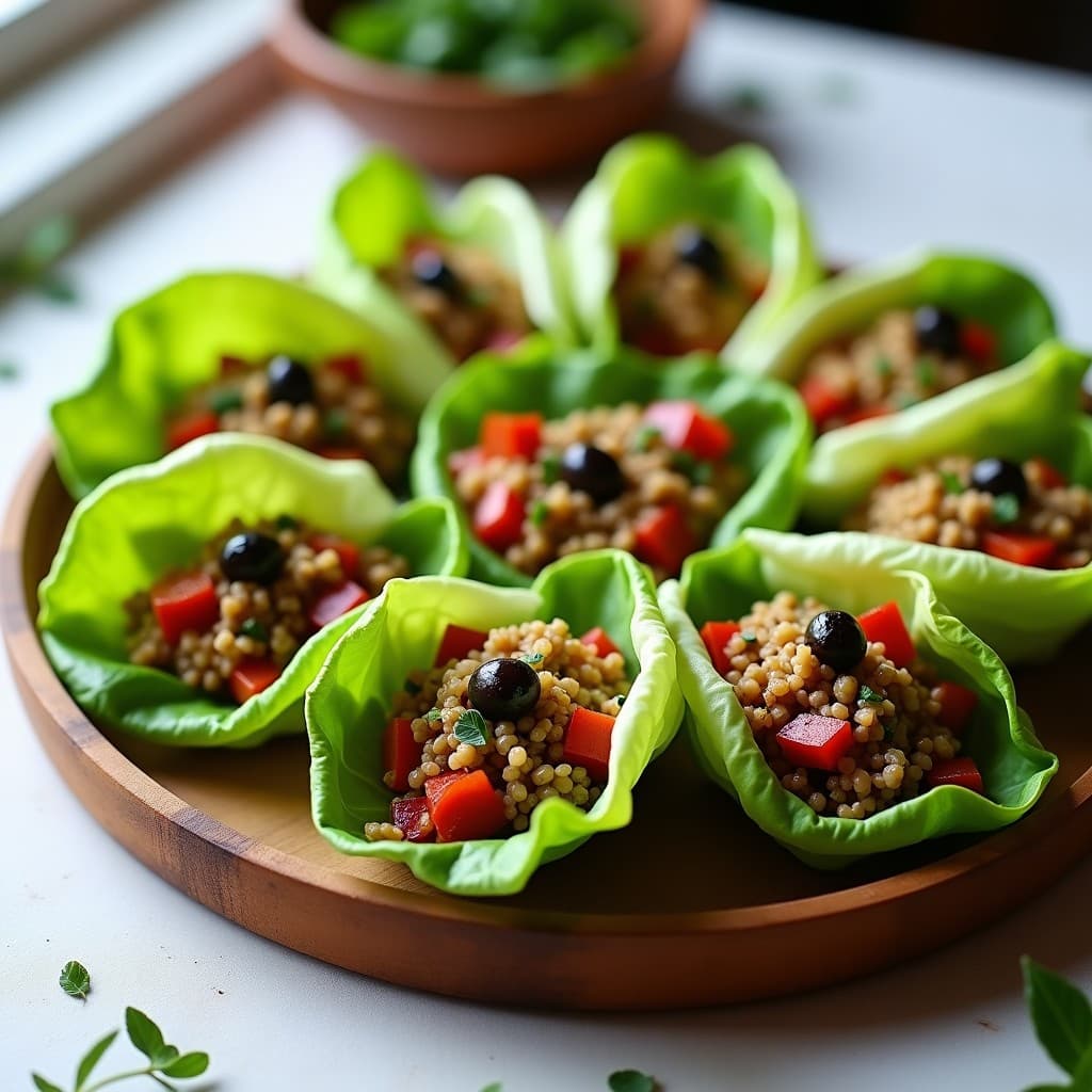 Rollitos de Lechuga con Relleno de Quinoa y Aceitunas Kalamata: Aperitivo Crudivegano en 10 Minutos