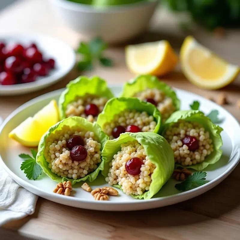 Rollitos de Lechuga con Relleno de Quinoa, Arándanos y Nueces: Receta Gordita Vegana