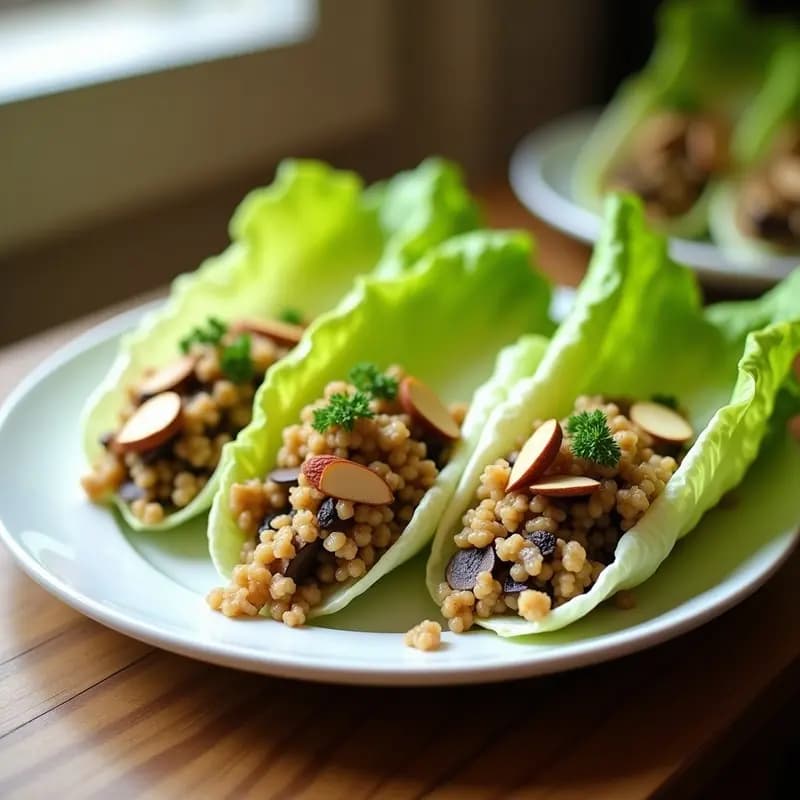 Rollitos de Lechuga con Relleno de Quinoa y Champiñones Salteados: Receta Vegana Sin Gluten