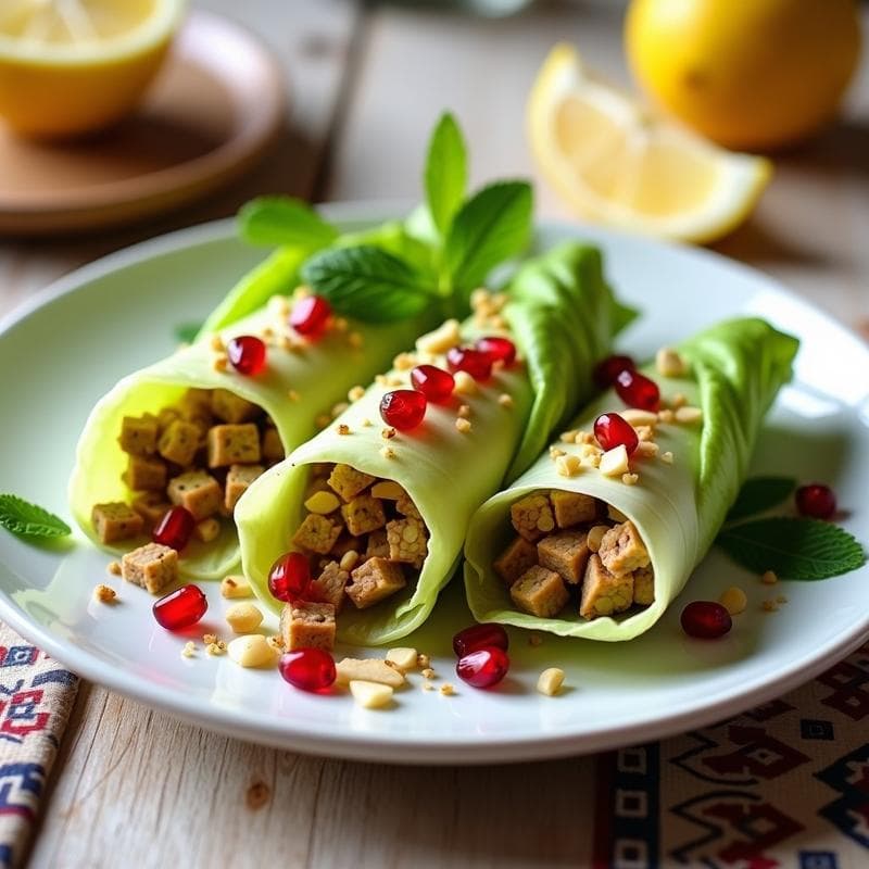 Rollitos de Lechuga con Relleno de Quinoa y Granos de Granada: Entrante Persa Crujiente
