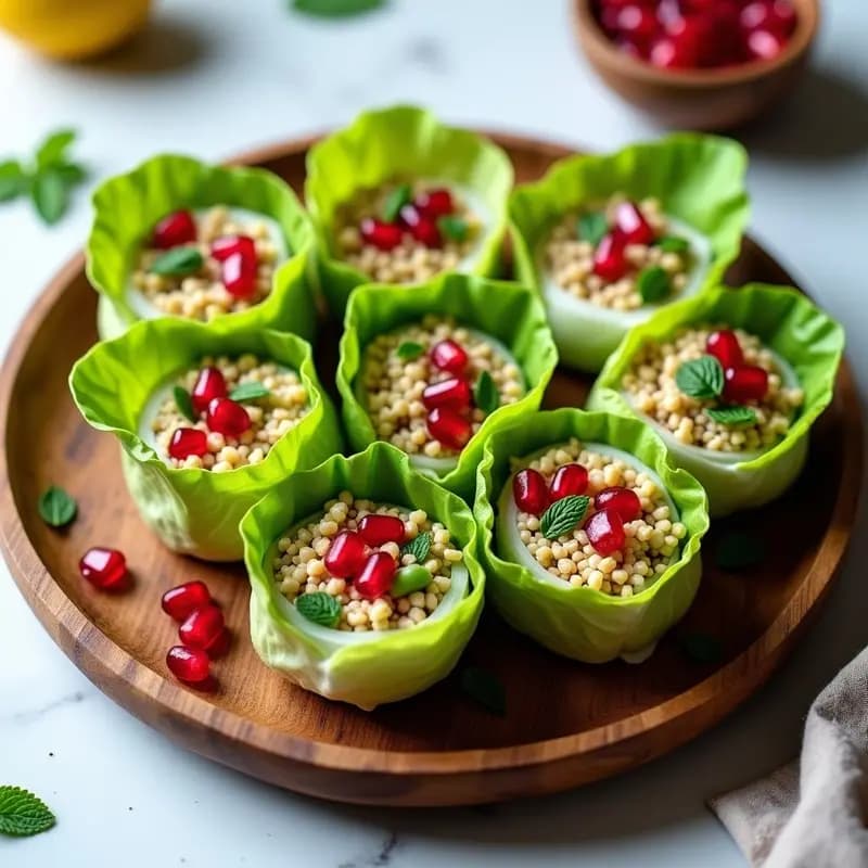 Rollitos de Lechuga Romaine con Relleno de Quinoa y Granadas: Receta Libanesa Crudivegana