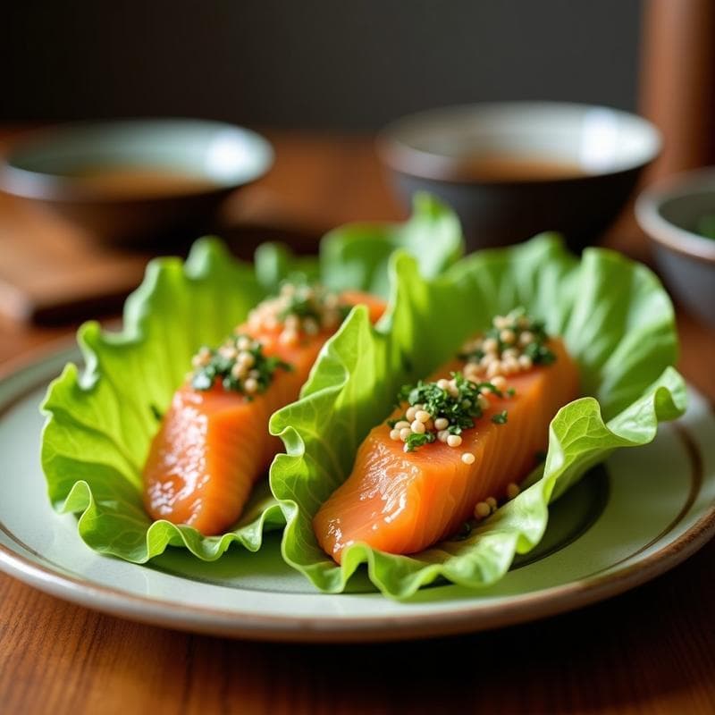 Rollitos de Lechuga con Salmón Ahumado y Salsa de Wasabi: Entrante Keto Sin Gluten en 10 Minutos