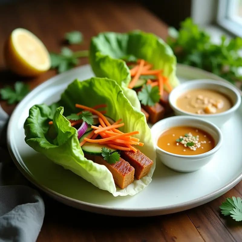 Rollitos de Lechuga con Filling de Tempeh y Salsa de Cacahuete: Receta Indonesa Crudivegana