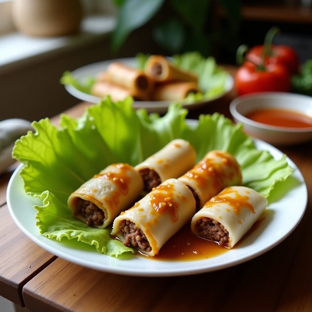 Rollitos de Lechuga y Ternera Marinada con Salsa de Mostaza y Miel: Receta China para Tupper