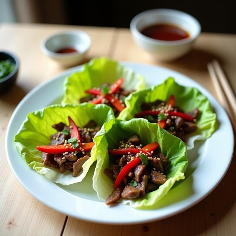 Rollitos de Lechuga con Salteado de Ternera y Salsa Hoisin: Receta China Baja en Carbohidratos