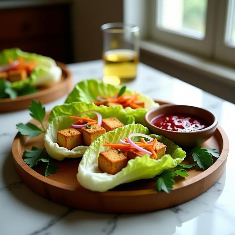 Rollitos de Lechuga con Tofu Ahumado y Salsa de Arándanos: Aperitivo Sin Gluten
