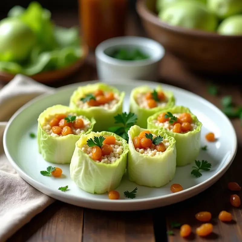 Rollitos de Lechuga con Relleno de Tofu de Almendras y Uvas Pasas: Entrante Persa Vegano