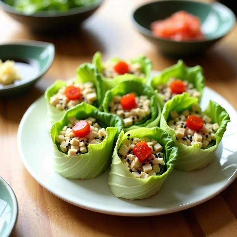 Rollitos de Lechuga con Relleno de Tofu y Ciruelas Umeboshi: Entrante Japonés Crudivegano