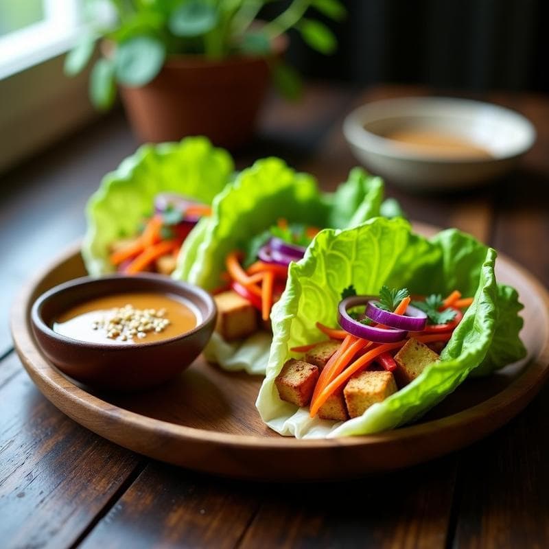 Rollitos de Lechuga con Relleno de Tofu y Salsa de Cacahuete: Receta Vietnamita en 15 Minutos