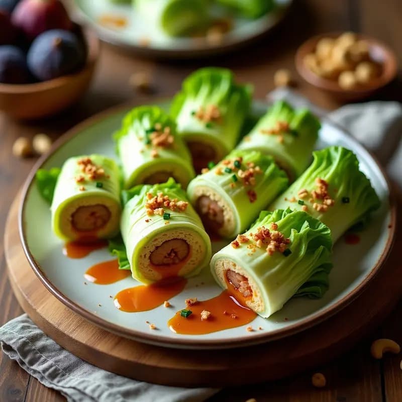 Rollitos de Lechuga con Relleno de Tofu de Seda y Mermelada de Higos: Entrante Vegano y Dulce-Salado