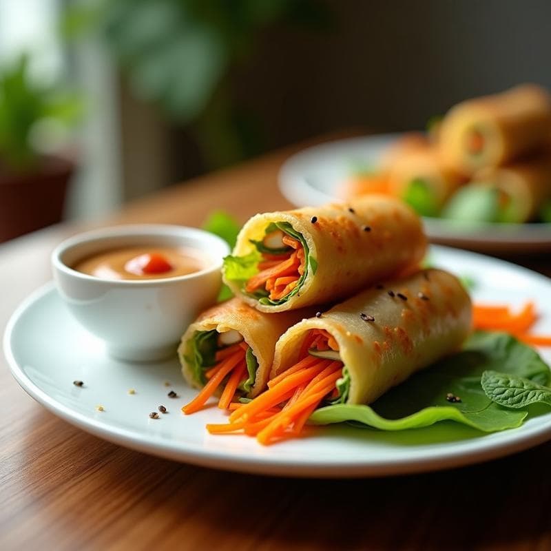 Rollitos de Lechuza y Zanahoria con Salsa de Cacahuete Picante: Receta Vietnamita en Airfryer