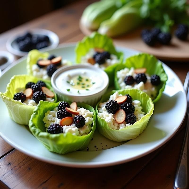 Rollitos de Lechuza y Zarzamora con Salsa de Yogur Griego: Aperitivo Turco Crujiente y Fresco