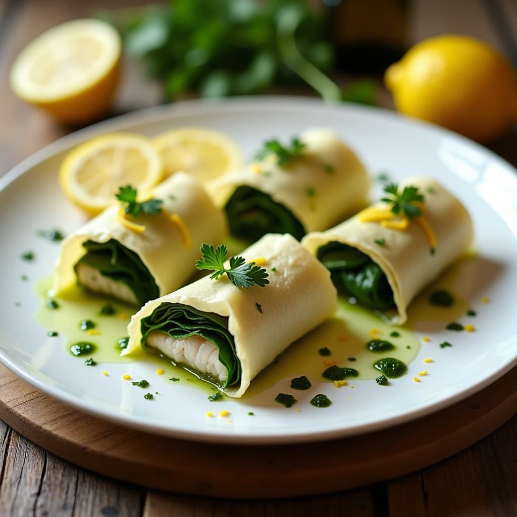 Rollitos de Lenguado con Pesto de Cilantro y Limón: Receta Mediterránea en Papillote