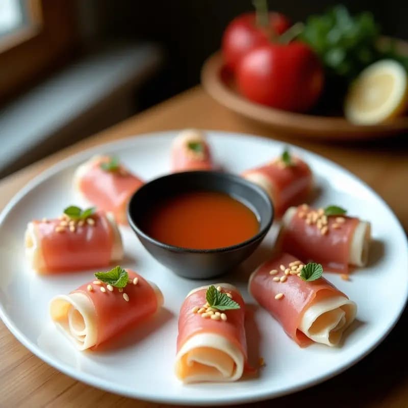 Rollitos de Litchi y Jamón Serrano: Aperitivo Chino-Español con Contrastes Dulce-Salado