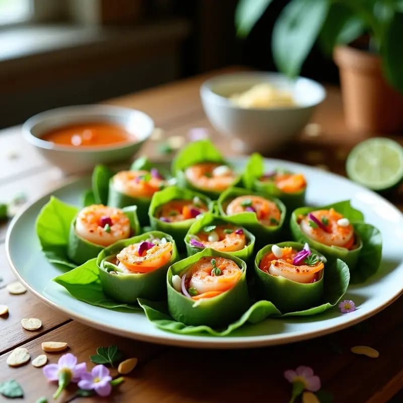 Rollitos de Loto con gambas y salsa de tamarindo: Receta Vietnamita Crudivegana y Gourmet