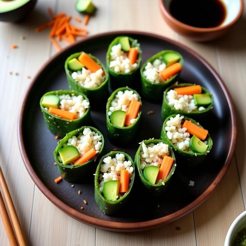 Rollitos de Alga Nori con Arroz de Coliflor y Aguacate: Receta Crudivegana con Toque Japonés