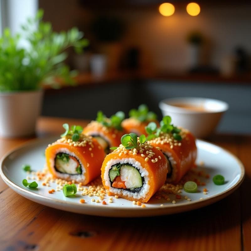Rollitos de Nori con Pollo Teriyaki y Sésamo: Receta Japonesa en Airfryer con Toque Crujiente