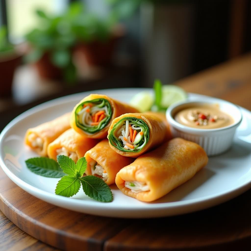 Rollitos Vietnamitas de Papaya Verde y Camarones: Receta en Airfryer con Salsa de Cacahuate