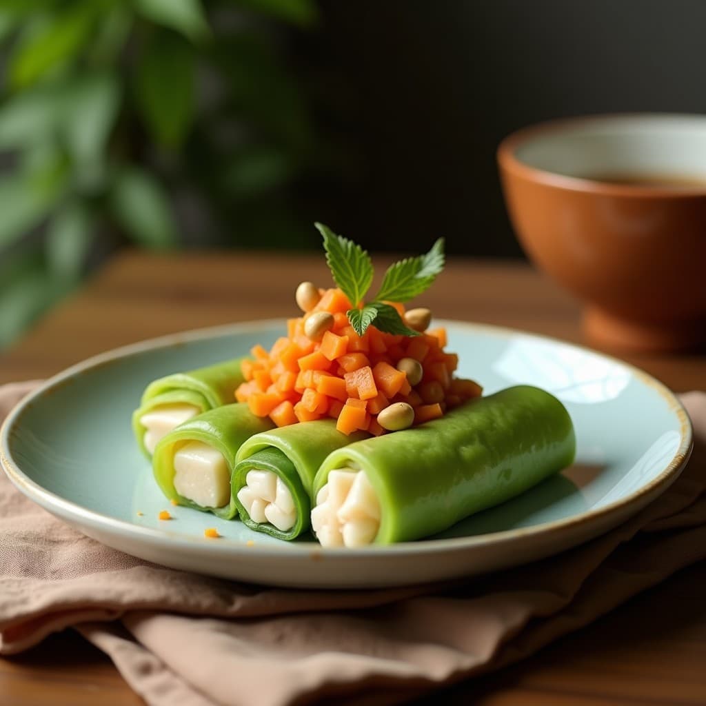 Rollitos de Papaya Verde con Ensalada de Carrotilla y Cacahuete: Entrante Tailandés Crunchy