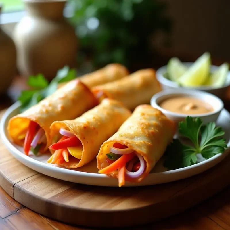 Rollitos de Papel de Arroz con Relleno de Mango y Pollo al Satay: Entrante Tailandés en Airfryer