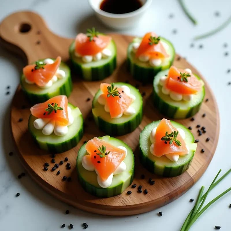 Rollitos de Pepino Rellenos de Salmón Ahumado y Crema de Wasabi: Bocados Japoneses Frescos
