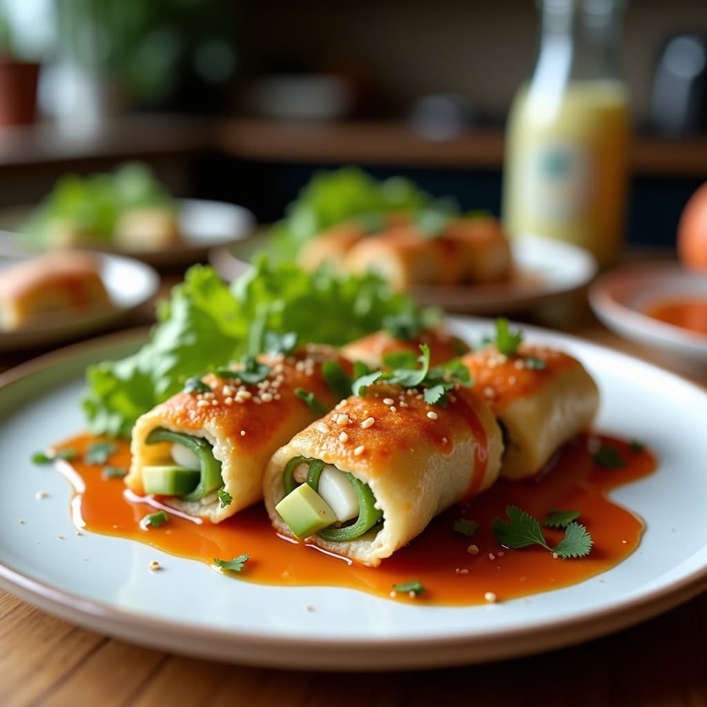 Rollitos de Primavera de Aguacate y Espárragos con Salsa Teriyaki: Receta Vegana en Airfryer