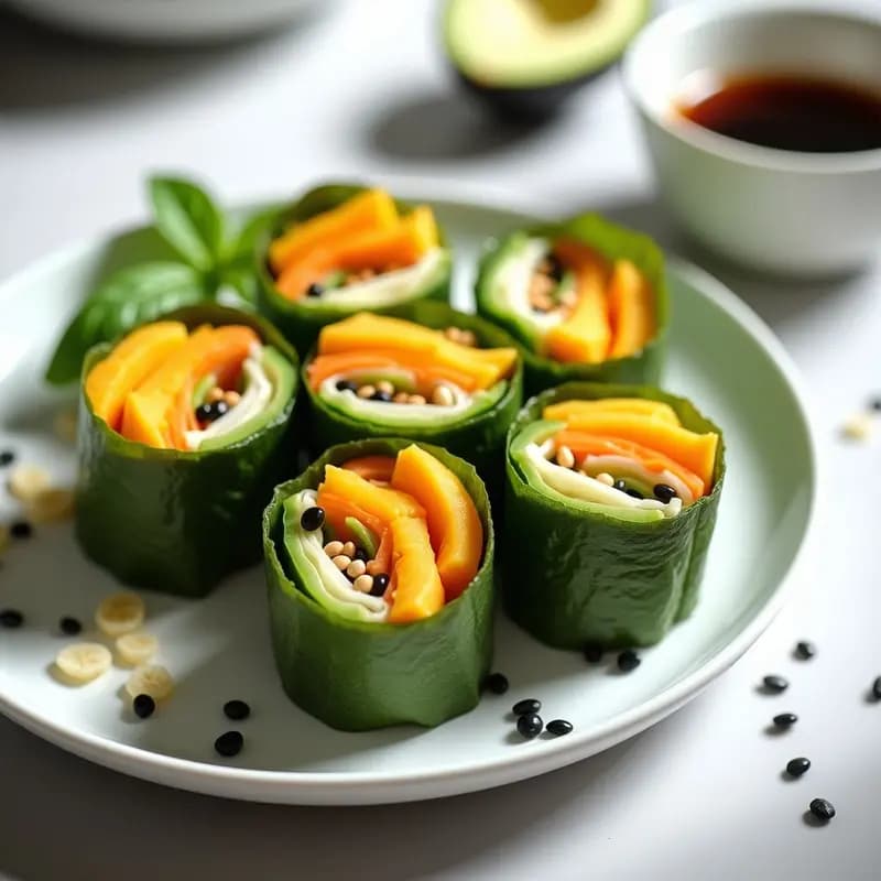 Rollitos de Primavera de Algas Nori con Relleno de Mango y Aguacate: Entrante Vegano Sin Fritura