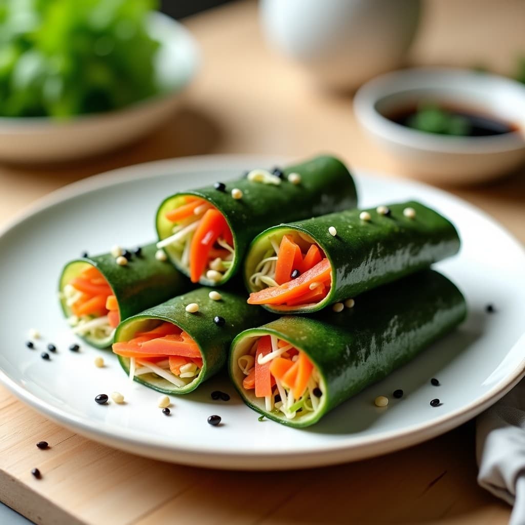 Rollitos de Primavera de Algas Nori con Zucchini: Receta Vegana y Sin Cocción