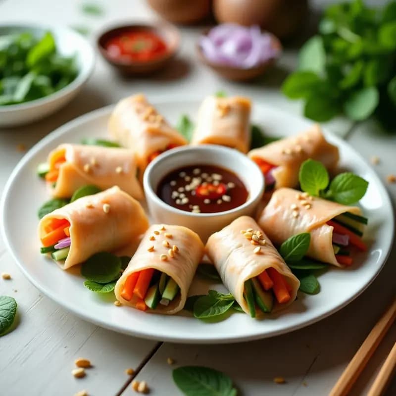 Rollitos de Primavera Vietnamese con Camarones y Hierbas Frescas: Receta Ligera y Sin Fritura