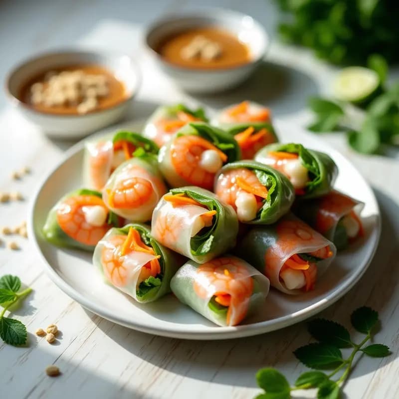 Rollitos de Primavera Vietnamitas con Camarones y Hierbas Frescas: Entrante Crujiente Sin Freír