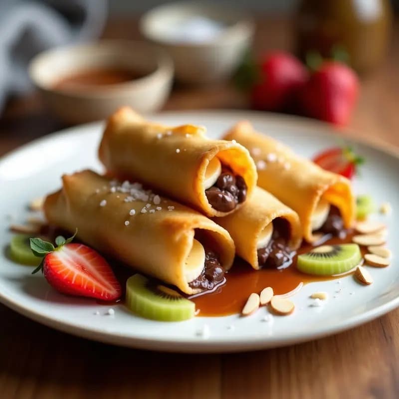 Rollitos de Primavera de Chocolate y Frutas con Salsa de Caramelo Salado: Snack Dulce que Enamora